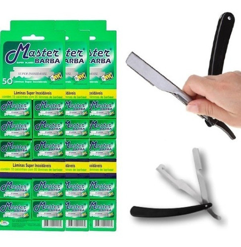 Kit De Barbear 150 Lâminas Master Barba + 1 Navalhete Inox 0