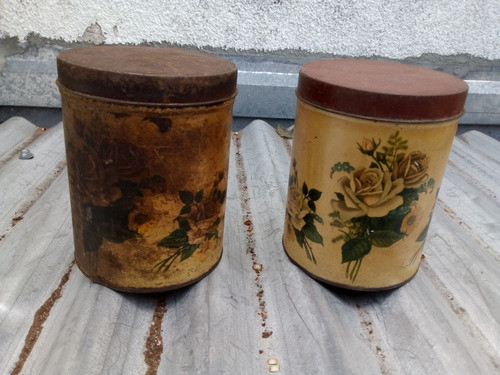 2 Antiguas Latas Vacias Con Flores 11,7 Diam X 15,1 Alto 0