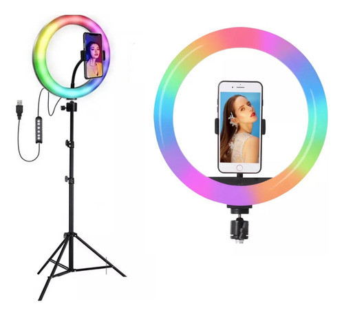Aro Con Luz Led Rgb Multi Color Con Tripode 26cm 0