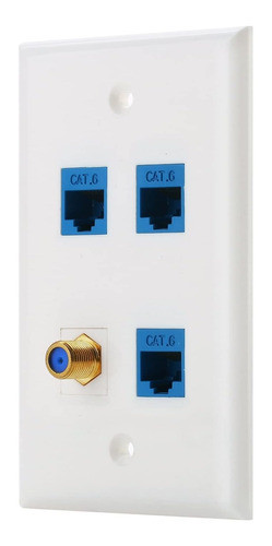 Placa De Pared Con Puerto Coaxial Tipo F + Ethernet Cat6 ... 0