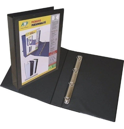 Fichario 4 Argolas Preto Oficio A4 Lombo 4 Cm C/ Cristal 0