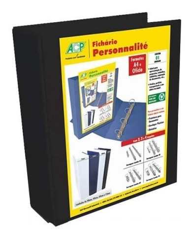 Fichario 4 Argolas Preto Oficio A4 Lombo 4 Cm C/ Cristal 1