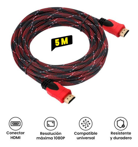 Cable Mallado Hdmi 5 Metros Ultra Resistente Gs 1