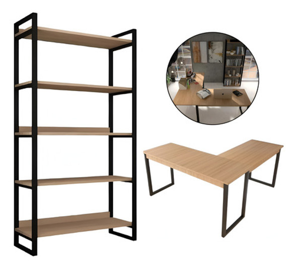 Mesa Escritório Canto Industrial Estante Estilo Home Office 0