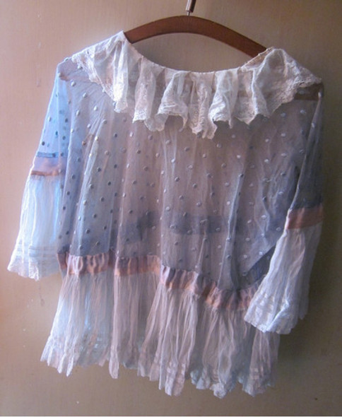 Antiguo Vestido De Muñeca Tul Puntillas Tela Antigua 0