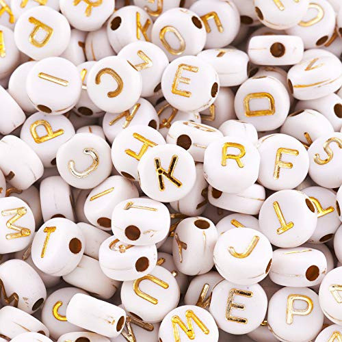 Cuentas Redondas Blancas Con Letras Doradas 7x4mm 200u 1