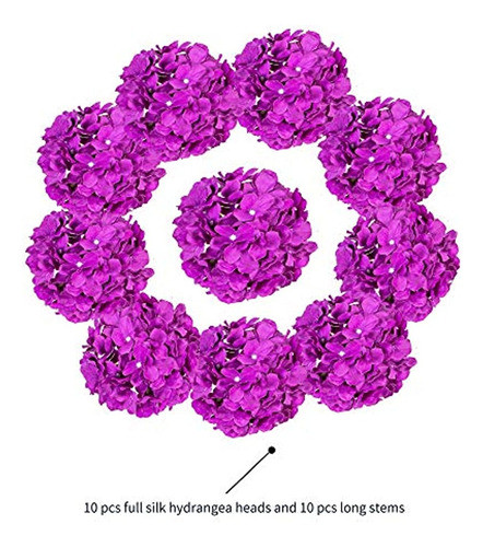 Cabezas De Flores Falsas De Seda De Hortensia Morada Con Tal 1