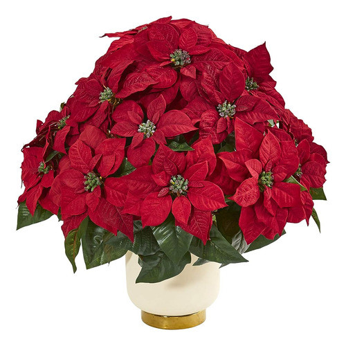 ~? Casi Natural Poinsettia Artificial White Bowl Silk Arrang 0