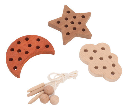 Threading Game Toys Educational Fun Wooden Star Moon Shaped 0