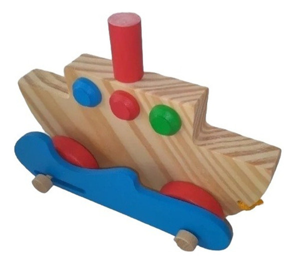 Barco De Madera Juguete De Arrastre Didáctico 0