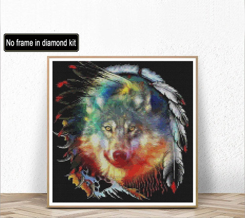Kit Pintura Con Diamantes 5d - Lobo Plumas 35x35cm Diy 1