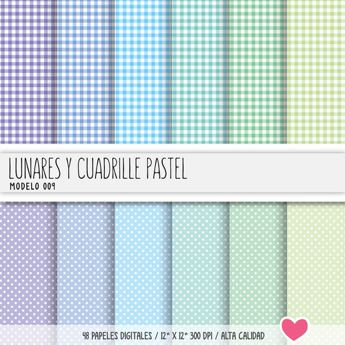 Kit Papeles Digitales Lunares Y Cuadrille Pastel Imprimibles 1