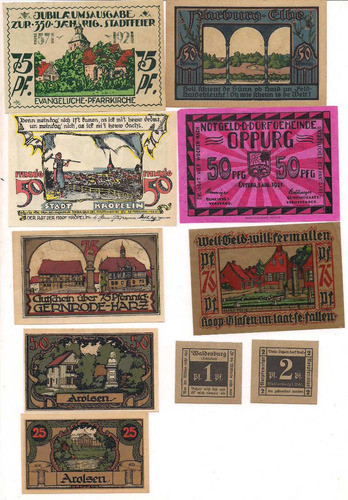 10 Billetes Bonos Notgelds De Alemania Año 1919/22 Lote 7 0