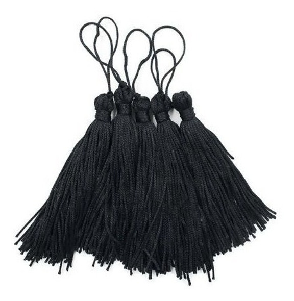 Pingente Franja Tassel  Seda Cor Preto Pacote 10 Peças 0