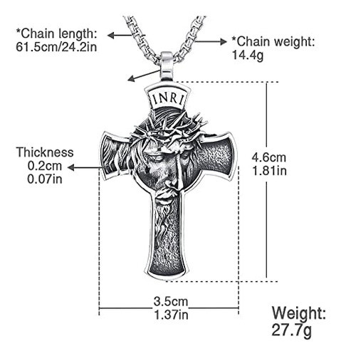 Collar Inri Jesucristo, Collar Con Colgante De Cruz Con De 1