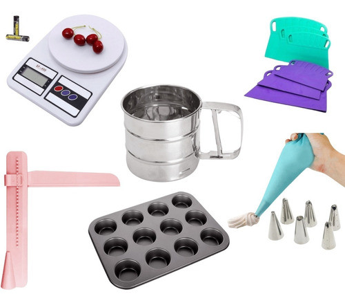 Set Reposteria Balanza Muffins Manga Picos Tamizador Alisado 0