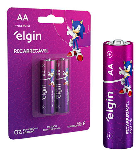 2 Pilhas Recarregável Aa Palito Pequeno 2700mah Elgindurável 0