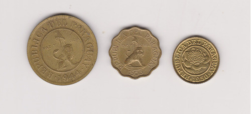 Lote 3 Moneda Paraguay 1cnt/1950+10cnts/1953+50cnts/1944 1