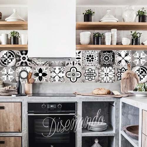 Azulejos Autoad. En Vinilo Calcáreos Blanco Y Negro Vintage 0
