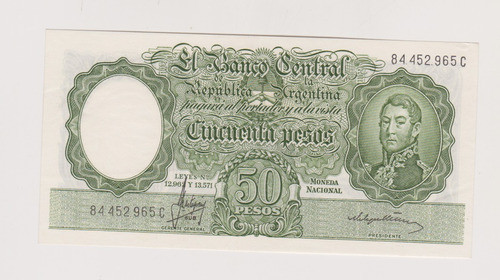 Billete Argentina 50 $ Bottero 2019 Año 1966 Excelente ++ 0