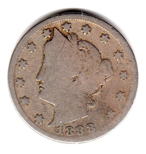 Moneda Estados Unidos Usa Liberty 5 Cents 1888 Año Raro 0