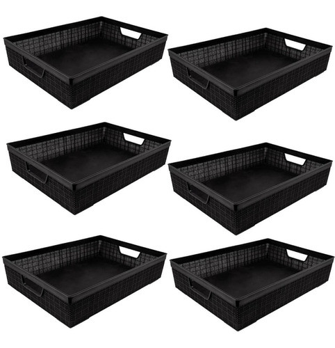 Kit 6 Cestos Organizadores Juta A3 11,5 L Preto 45x32x9,5 Cm 0