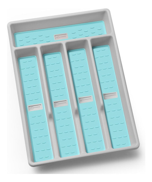 Organizador De Cubiertos Con 5 Compartimentos Gris Y Menta 0