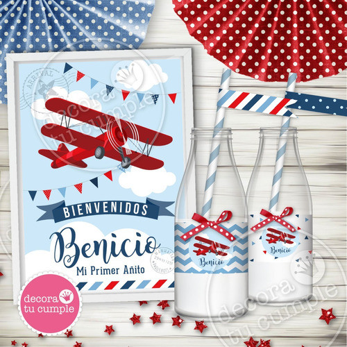 Kit Imprimible Aviones Vintage Invitaciones Candy Bar 1