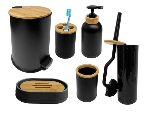 Kit Baño Unico Bambu X 6 Piezas Completo  Premium Negro 0