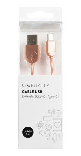 Cable Usb Simplicity Metalizado Rosa Type C 0