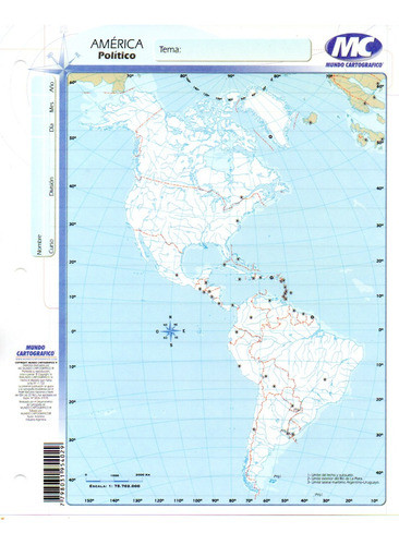 Mapa Escolar N°3 X40 Unid Cont Americano Político - 24x19cm 0