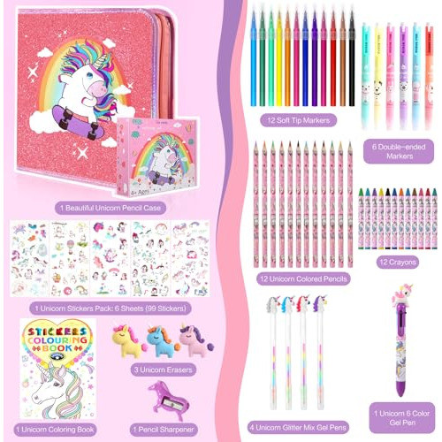 Kit Escolar De 59 Piezas Con Cartuchera De Unicornio Rosa 1
