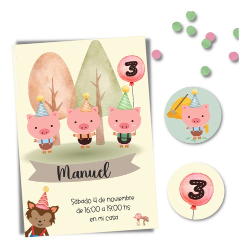 Kit Imprimible Los 3 Chanchitos Personalizado Decoración 0
