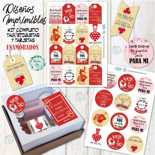 Kit Imprimible San Valentín Enamorados, Tags+etiquetas+tarj. 1