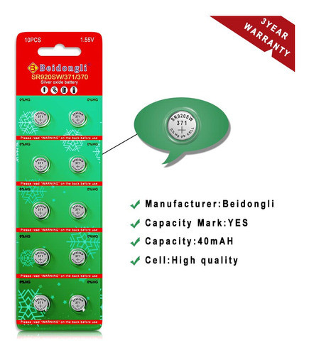 Sr920sw - Pilas De Botn Ag6 371 V371 Paquete De 10 Pilas Alc 1