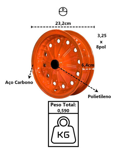Aro Roda Para Carrinho De Mão Aço Carbono 8pol 45 50 E 60l 1