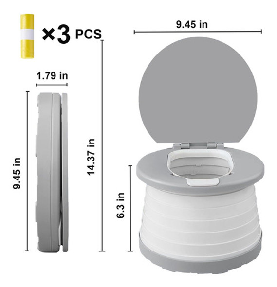 Inodoro Portátil Plegable Gris, Ideal Para Coche Y Camping 1