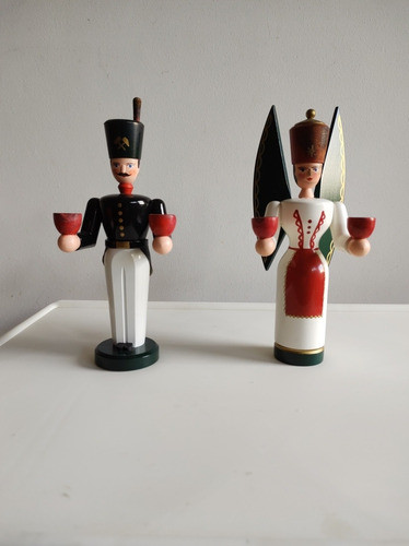 2 Figuras De Madera Adornos  Navidad, Importado, Portavelas 0