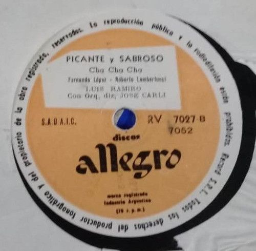 Luis Ramiro Picante Y Sabroso /hola Disco Pasta 78 Rpm Kktus 0