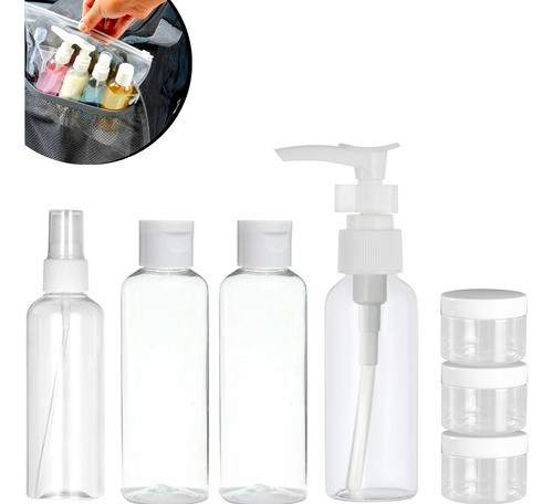 Kit 7 Frascos De Viagem Shampoo Creme Sabonete + Necessaire 0