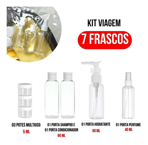 Kit 7 Frascos De Viagem Shampoo Creme Sabonete + Necessaire 1