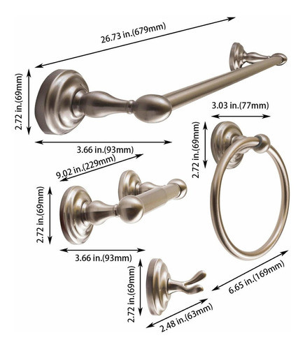 Set De 4 Accesorios Para Baño Niquel Satinado Sento -8c2q4b 1