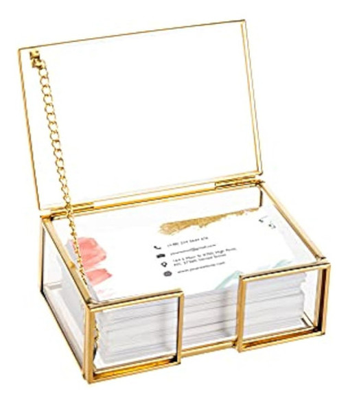 Feyarl Clear Gold Glass Business Card Box Con Tapa Tarjeta D 0