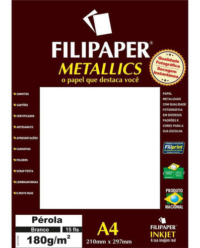 Papel A4 Metalico Perola Branco 180gr. 0