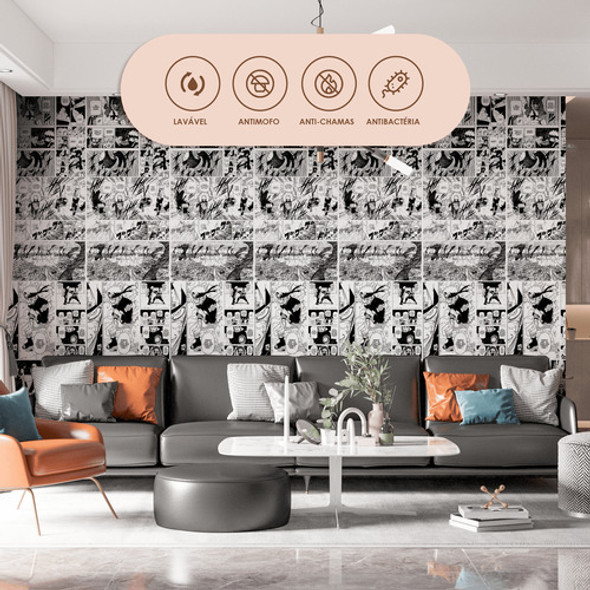 Papel De Parede Adesivo Naruto Mangá Preto Anime Sala 12m 1