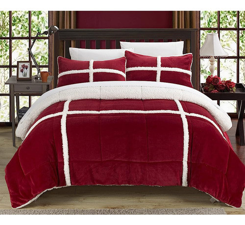 Chic Home 2 Piece Chloe Sherpa Edredón Set, Twin X-long, Roj 0