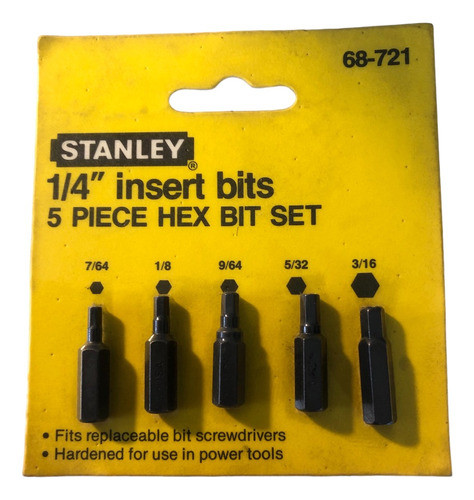 Set 5 Puntas Allen 7/64 A 3/16 Enc. 1/4 Stanley Made In Usa 0