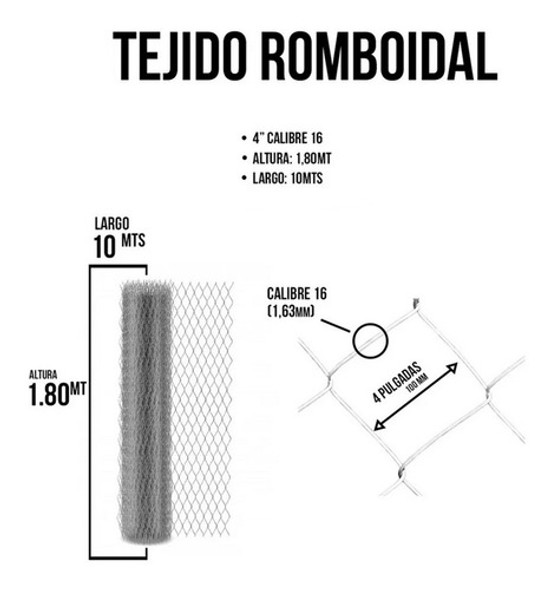 4 Rollos De Alambre Tejido Romboidal 4'' 1,80x10mts Cal 16 1