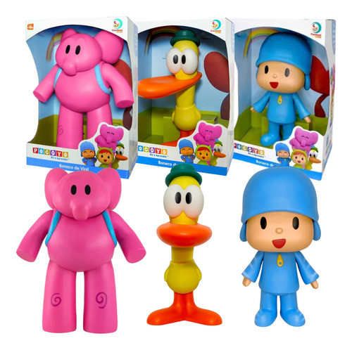 Kit 03 Boneco Pocoyo Elly Pato Vinil Grande 28cm Original 0
