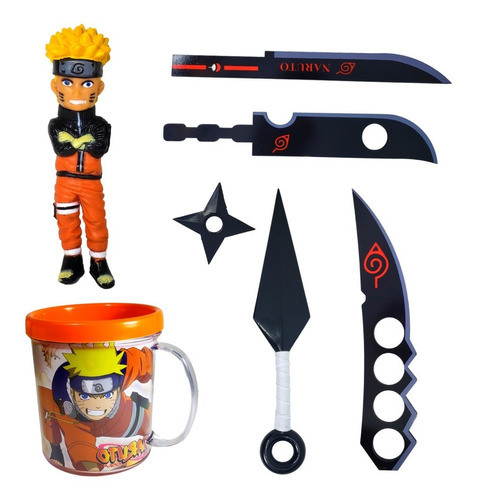 Kit Boneco 15cm Naruto Kunai + Espadas Caneca Naruto 300ml 0